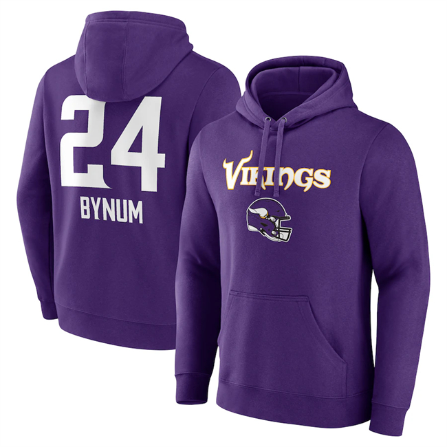 Men's Minnesota Vikings #24 Camryn Bynum Purple Team Wordmark Player Name & Number Pullover Hoodie